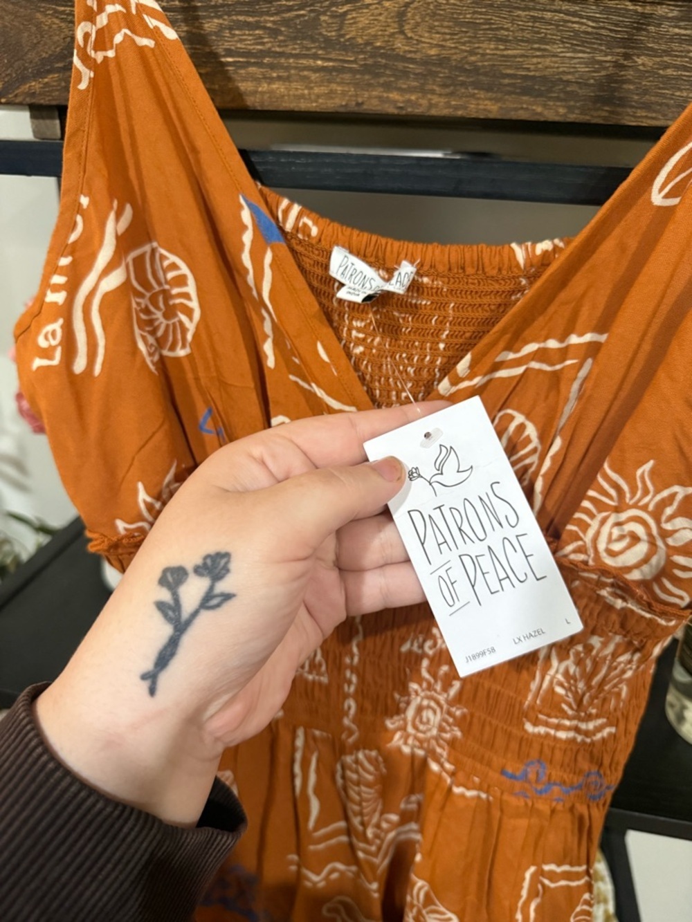 Patrons of Peace Rust Orange Printed Romper Jumpsuit Boho Wide Leg NWT - Picture 6 of 11